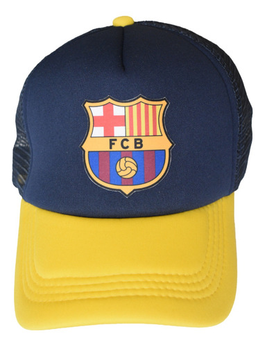 Gorra Trucker Barcelona Azul Y Amarillo Ajustable 