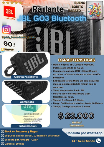 Parlante Bluetooth Go3 Con Fm Y Entrada Usb Microsd Negro