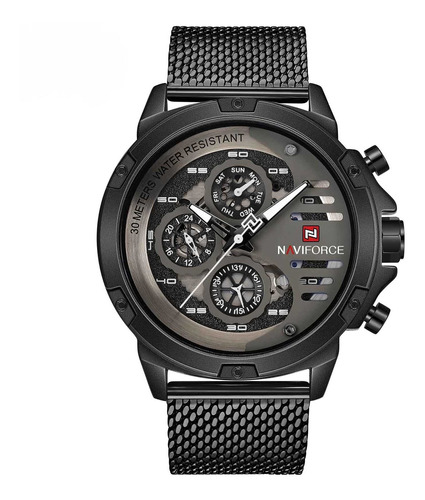 Reloj Hombre Naviforce 9110s-bwb Cuarzo Pulso Negro En Acero