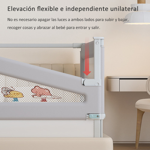 Barandal Seguridad Para Cama Bebés Protector Barandal Gris 2m