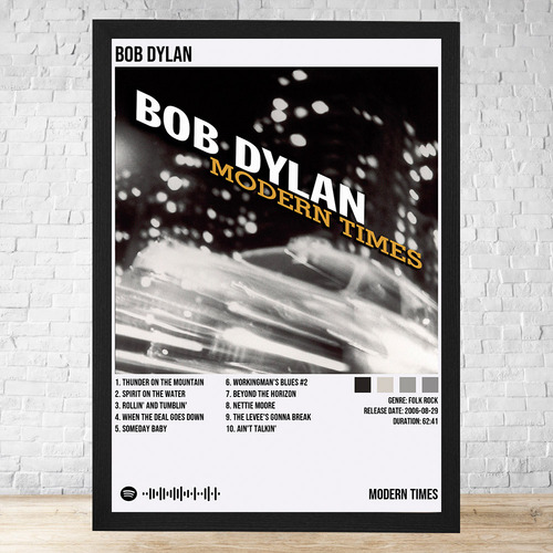 Cuadro Bob Dylan Modern Times 30x40 Con Vidrio Y Marco C669 Negro Clasico
