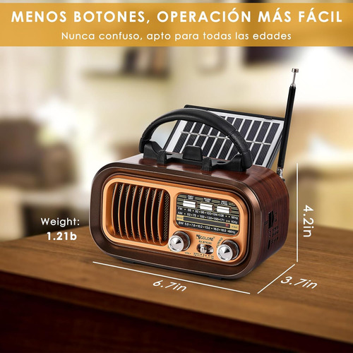 Altavoz De Radio Retro Bluetooth Portátil Con Panel Solar