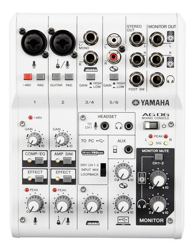 Yamaha Ag06 Mixer Multifunción 6 Canales Interfase Usb Fx