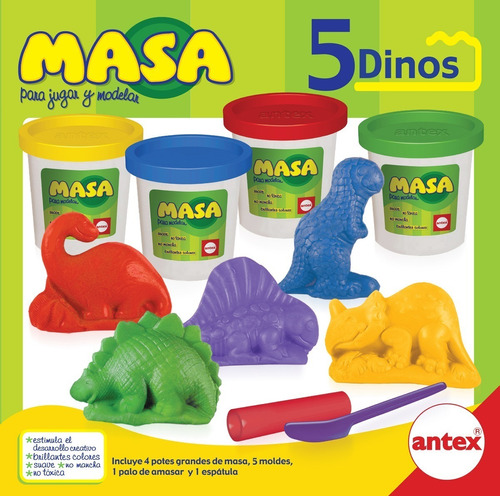 Masa 5 Dinosaurios Para Jugar Y Modelar Antex Mundo Manias