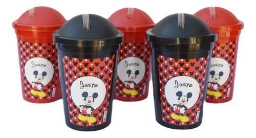 Vasos Plásticos Personalizados Mickey  15unid+bolsita+sorbet