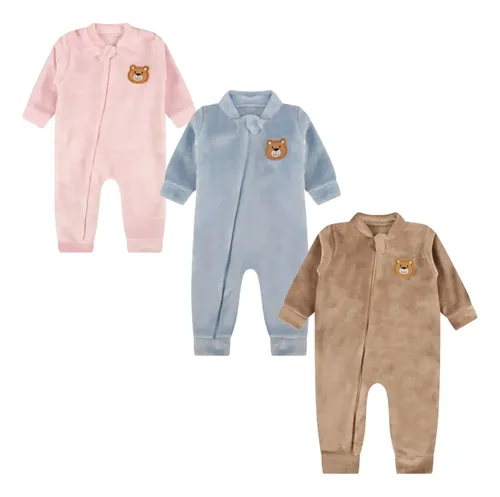 Kit 3 Peças Macacão Bebê Peluciado em Fleece Freedom