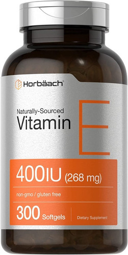 Vitamina E 400iu 268mg 300 Capsulas De Gel Horbaach Sabor Neutro
