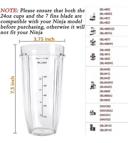 2 x Vasos de licuadora de repuesto de 24 onzas para Ninja DB751A and NN100,  NN1