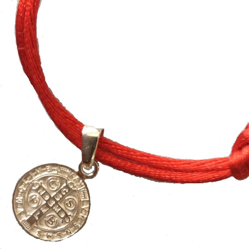 Pulsera Roja Gruesa Resistente Protección Con Medalla San Benito En Plata Ley 925 Solida + Envío Incluido 