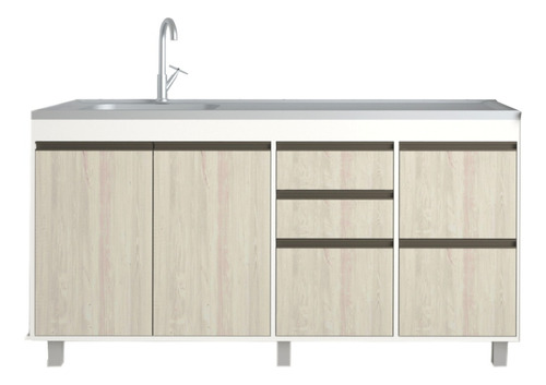 Mueble Bajo Mesada Cocina Sorrento 160 Cm 2 Ptas 5 Caj.Color Pino Cascina Con Perfiles Color Bronce - Ricchezze