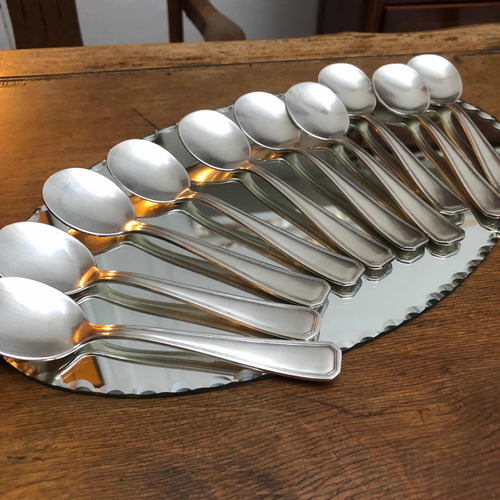 Juego 10 Cucharas De Helado Plata Lappas Metal Plateado