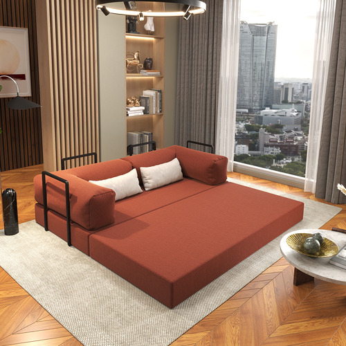 Pufe Sofá-cama Dobrável Terracota, Estrutura Metálica Industrial, Assento Confortável E Compacto, Ideal Para Sala, Quarto Ou Escritório, Funcional E Versátil Design Moderno Mod: Buble Flocos