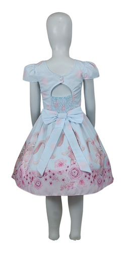 Imagem 4 de 5 de Vestido Infantil Festa Bolinhas Coelho Menina Azulzinho