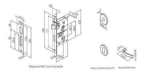 Fechadura Zamac Interna 55mm Contemp Ros 500-90i Cra - Pado