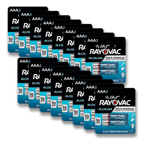 Rayovac Alcalina AAA 32 pilhas 3a 16 cartelas