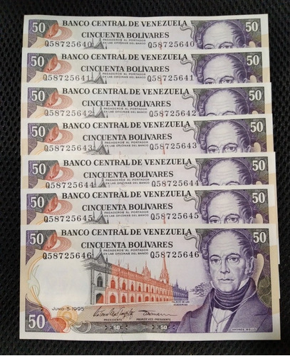 Billetes De 50 Bolívares, Unc Y Consecutivos Año 1995