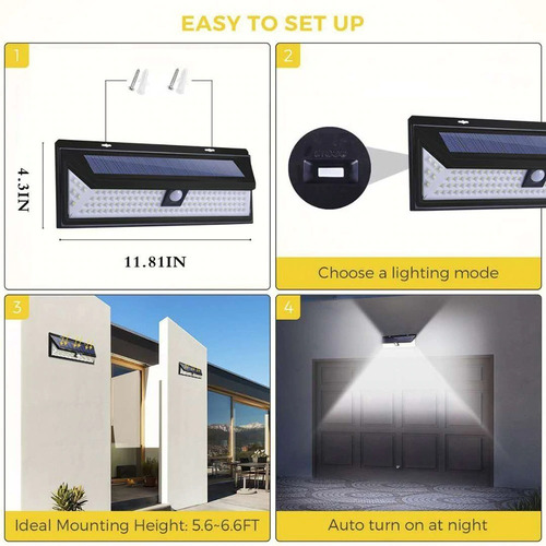 Lámpara Solar De 118 Led Con Sensor De Movimiento P/pared