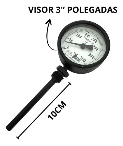 Termômetro 0/350°c 3 Pol. Haste Vertical 10cm Para Fornos