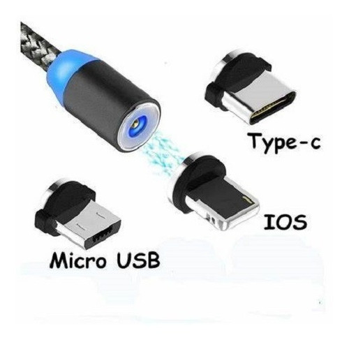 Cable cargador magnético Ios Andro Fl 3 en 1 tipo C con LED