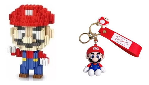 Mini Bloques Para Armar 3d Figura Mario Bros + Llavero 