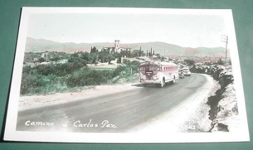 Postal Cordoba Coloreada Camino Carlos Paz Colectivo 1961