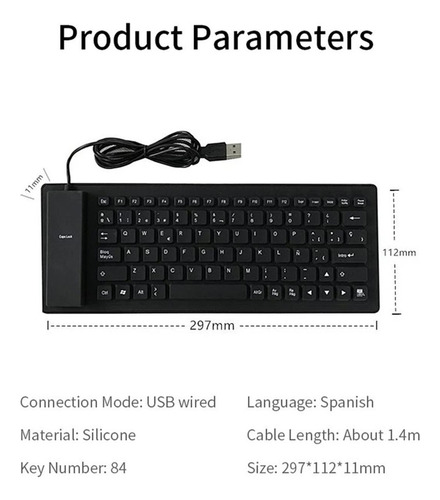 Teclado En Español Plegable Con Cable Usb A Prueba De Agua