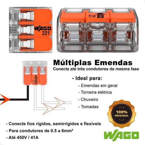 Kit Com 4 Unidades Conectores Para Chuveiro 221-613 Wago
