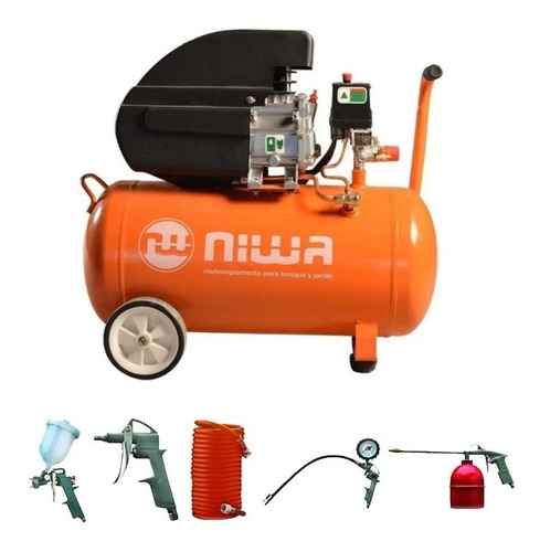 Compresor De Aire Niwa 2,5 Hp 50 Litros Alta Rec. + Kit