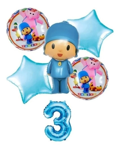 Globo Pocoyo Bouquet + Número Cumple Metalizado Pcs X 6. 