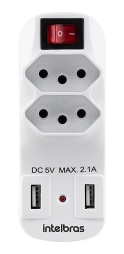 Imagem 2 de 2 de Adaptador E Carregador De 2 Tomadas E 2 Usb - Eac 1002