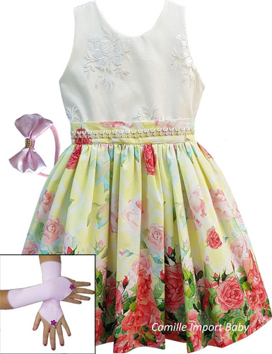 Vestido Infantil Floral Forma Grande 4 A 16 Anos