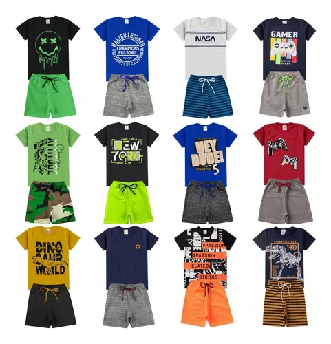 10 Roupa Infantil Juvenil Masculino Conjunto 5 Blusas e 5 Shorts