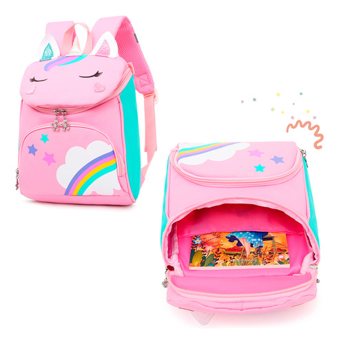 Mochila Escolar Dulce Unicornio Impermeable Infantil Jardin Color Rosa