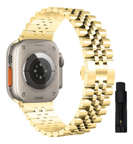 Pulseira Aço Inox Social Para Apple Watch Ultra 49mm Cor Dourado Largura 49 Mm