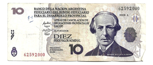 Liquido Billete Argentina 10 Lecop