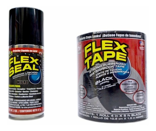 Kit Flex Tape Negra Original Y Mini Flex Seal Caucho Liquido