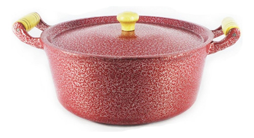Caçarola Panela Reta Craqueada De Alumínio Alça Madeira 38cm Cor Vermelho
