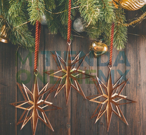 Imagen 3 de 3 de Kit 12 Esferas Navideñas Forma Estrella Adorno 10 Y 20cm