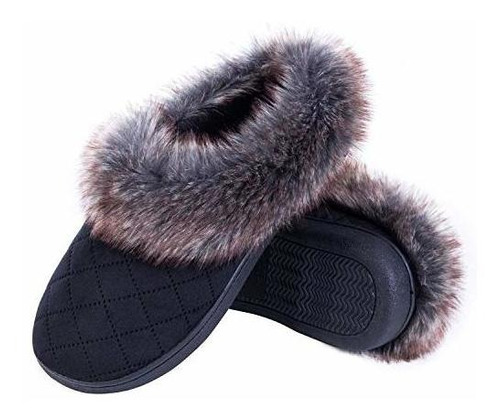 Dl Comfy Memory Foam House Slippers For Women With Fur Colla