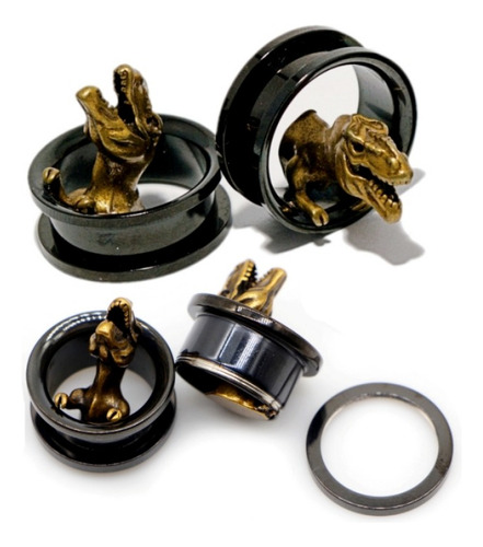 (par) 16mm-25mm Expansor Figura Dinosaurio Acero Inoxidable