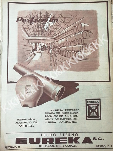 Cartel Retro Techo Eterno Eureka S.a Publicidad 1956 413