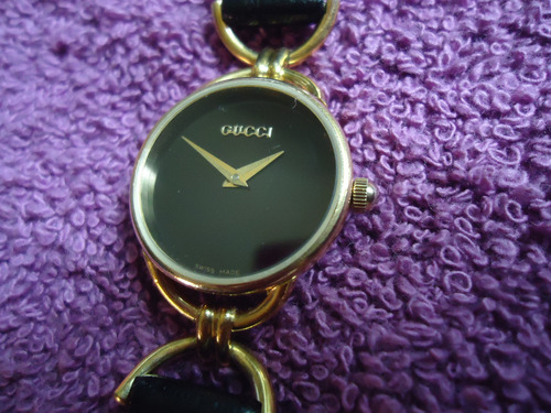 Gucci Black Reloj Vintage Retro Suizo Para Mujer