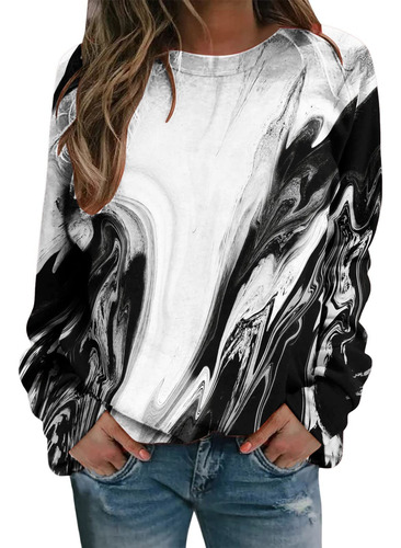 Blusa Manga Larga Tie Dye Cuello Redondo Pullover Sudadera