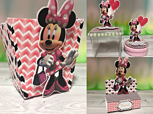 Kit Imprimible Cajitas Minnie Rosa