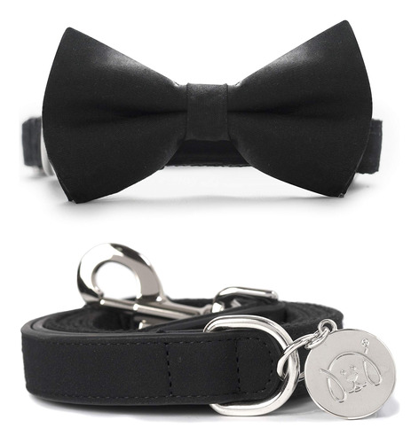 Elegant Pups - Juego De Corbatin Negro Formal, Collar Y Corr