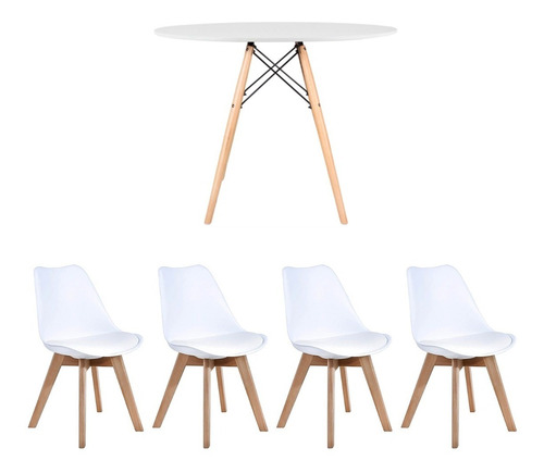 Juego Comedor Eames Mesa Redonda 1 M + 4 Sillas Acolchonadas