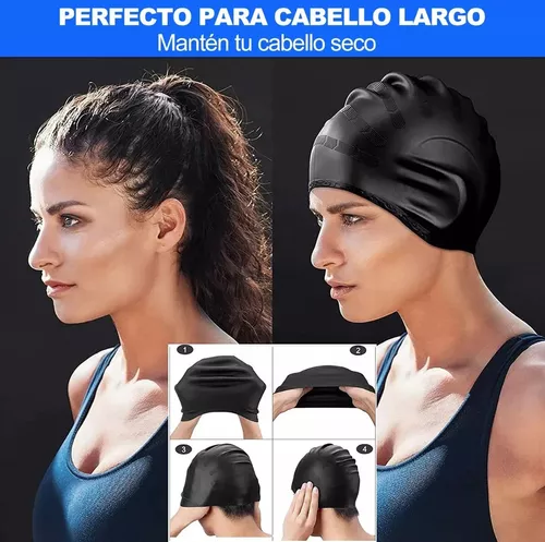 Gorro de natación para hombres y mujeres, gorras de natación de silicona  para cabello largo