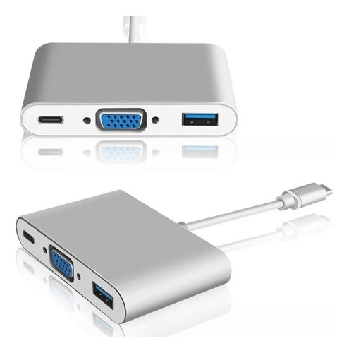 Adaptador 3 En 1 Tipo C Macho Vga Usb 3.0 Usb Tipo C Hembra