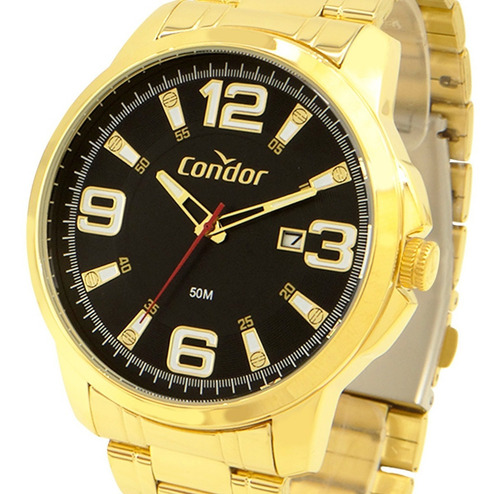 Imagem 9 de 10 de Relógio Masculino Dourado Condor Ouro 18k + Carteira Brinde