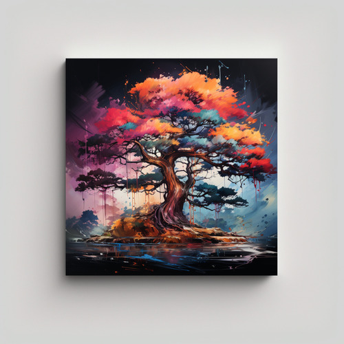 70x70cm Cuadro Arte Vanguardista Árbol Bonsái Pino Colores